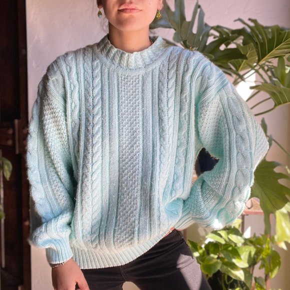 Vintage Sweaters - Vintage | Carriage Court Blue Knit Sweater